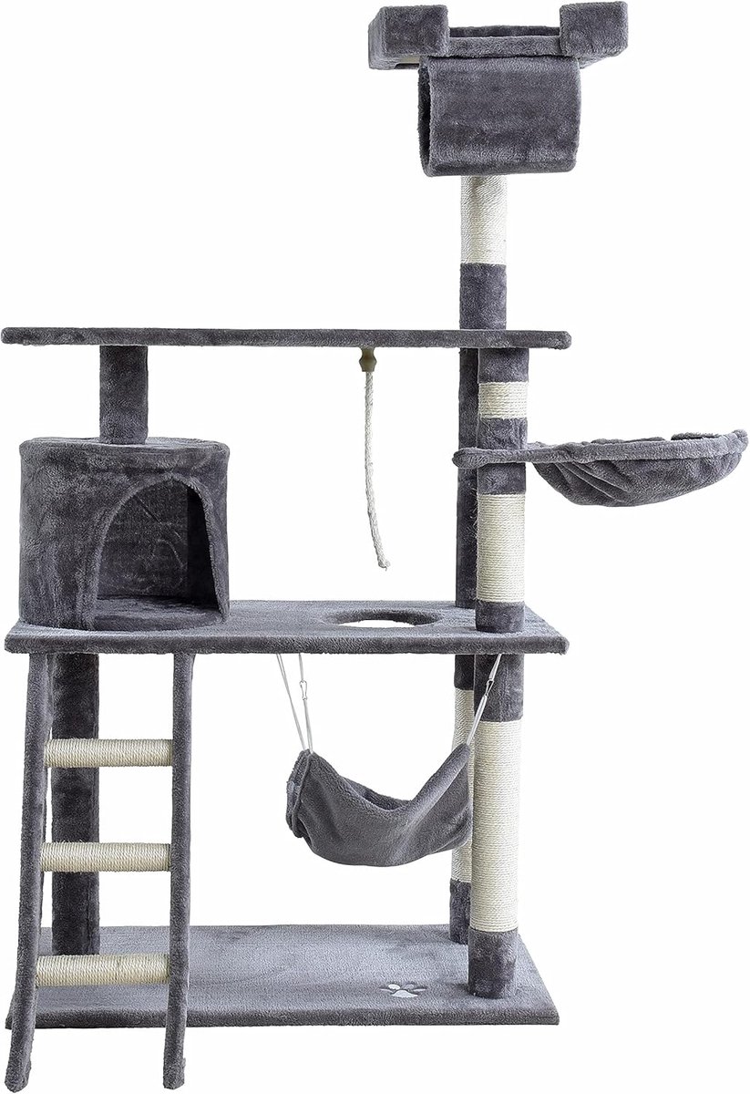 Kattenkrabpaal - Kattenboom Speelmeubel - Katten Spelen Klimmen - Met Ladder - 140 cm Hoog - Lichtgrijs
