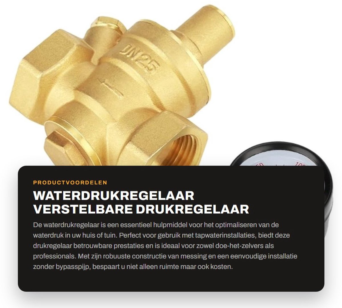Dailygoods- Waterdrukregelaar - Messing - Verstelbaar - Drukregelaar voor tapwater - Drukcontroleknop - Maximaal 16 kg/cm² - Schokbestendig ontwerp