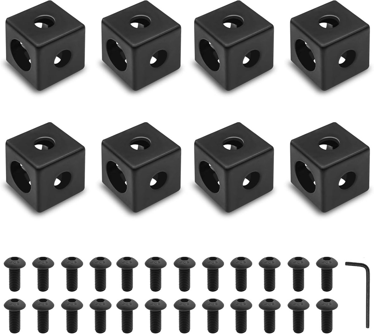 Dailygoods- Hoekkubus 3-weg - 8 Stuks - T-sleuf/V-sleuf - Aluminium Extrusie - 3D-printer Accessoires - Inclusief Schroeven/Moeren