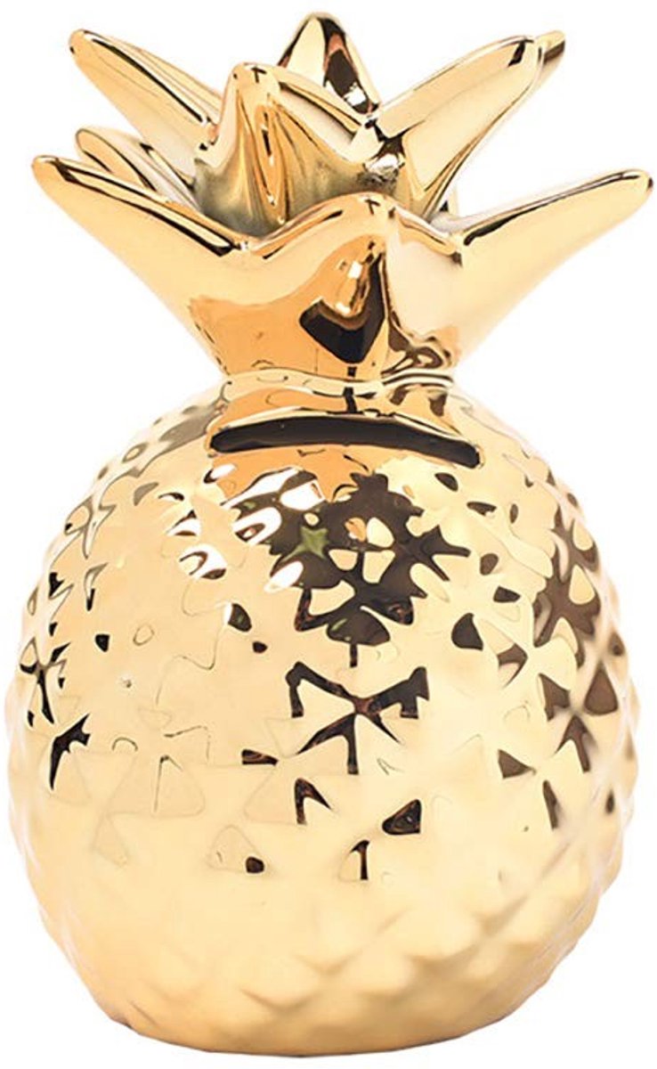 Dailygoods- Spaarpot Ananas - Keramisch - Handgeverfd - Modern - Woondecoratie - Geschikt voor Feestdagen - Afmetingen: ca. 8 cm - Spaarvarken