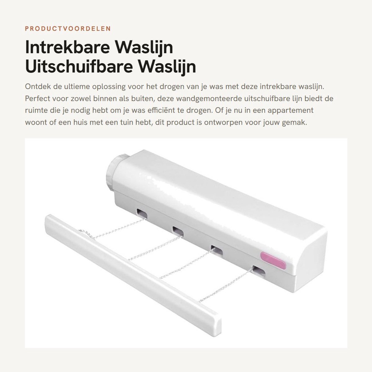Dailygoods- Waslijn Uittrekbaar Tot 3,75 m - Wanddroogrek - Intrekbare Waslijn - Duurzaam - Eenvoudig Te Installeren - Vergrendelingsmechanisme - Drooglijn