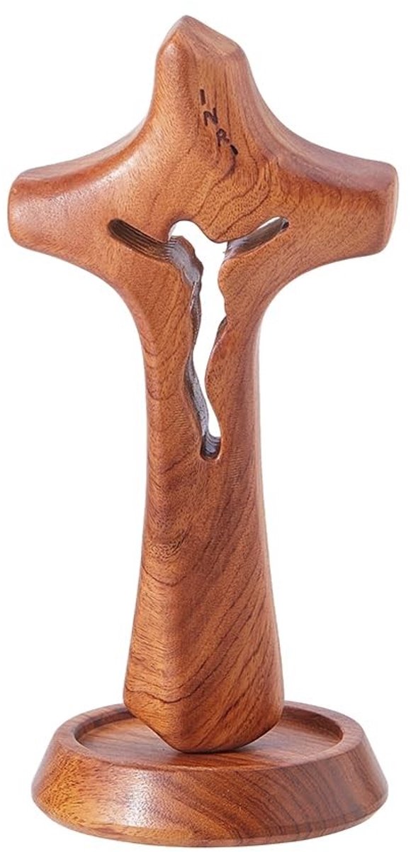 Dailygoods- Kruisbeeld 14Cm - Houten Standbeeld - Decoratie Woonkamer - Religieuze Decoratie - Christelijke Decoratie - Hoogwaardig Hout - Elegant Ontwerp