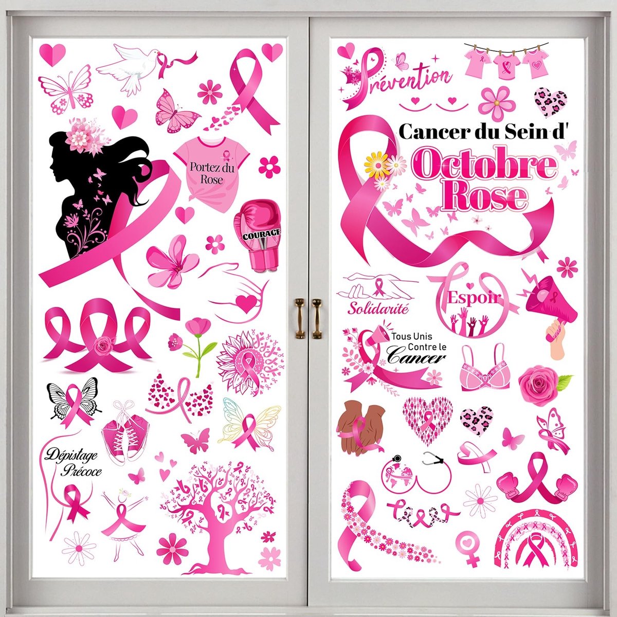 Dailygoods- Decoraties Raamstickers - Oktober Roze - Stickers Venster - Decoratie Activiteit - Kankerbewustzijn - Herfst Decoratie