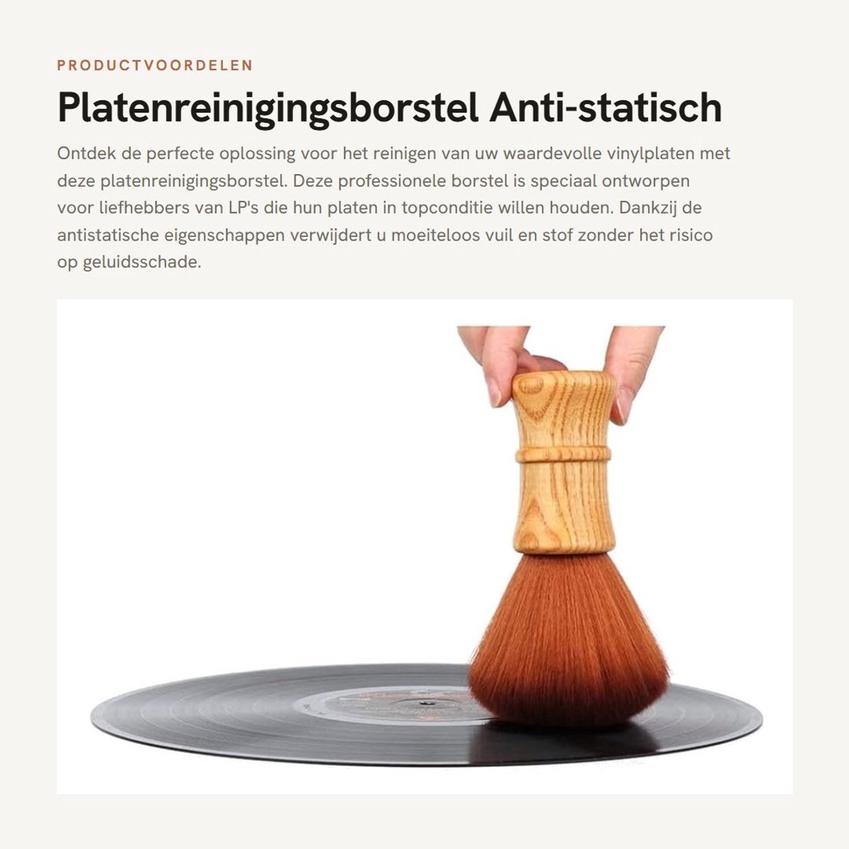 Dailygoods- Reinigingsborstel Professionele Anti-statische Borstel - Platenreinigingsborstel - Houten Handvat - Koolstofvezel Haren - 15 cm Lengte - Platenborstel