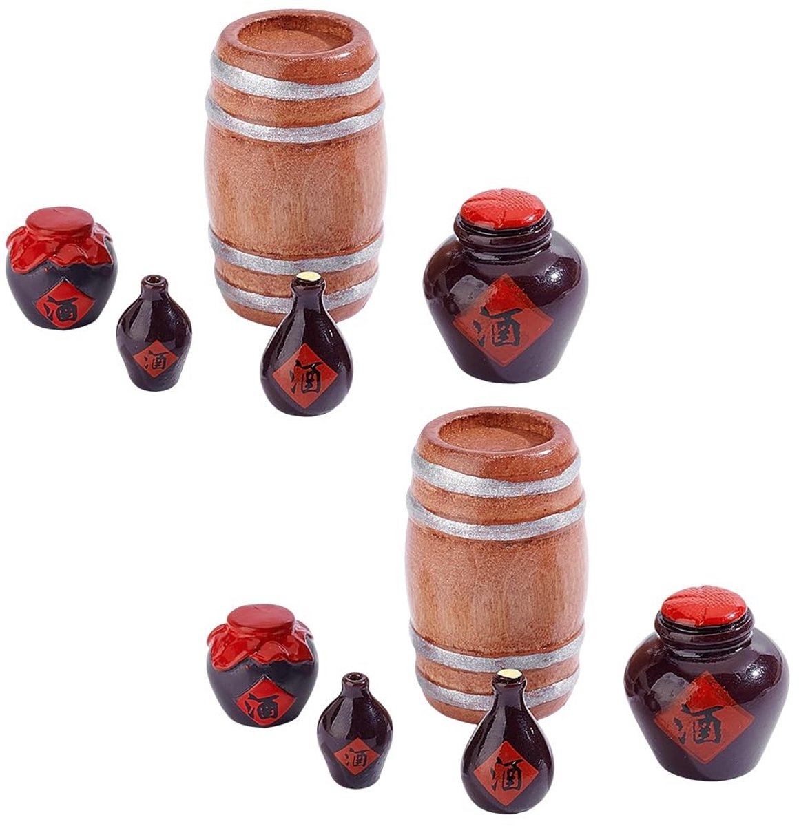 Dailygoods- Miniatuur Biervat Set van 5 - Houten Wijnkruiken - Chinese Stijl - Micro Landschapsdecoratie - Realistische Scène - Afmetingen 10,5-27 mm - Decoratieve Wijnkruiken