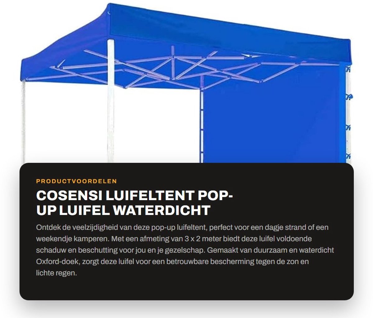 Dailygoods- Luifeltent Waterdicht - Pop-up Luifel - Afneembare Zijwand - Oxford-Stof - Geschikt voor Strand/Camping - 3x2 m - Schaduwdoek