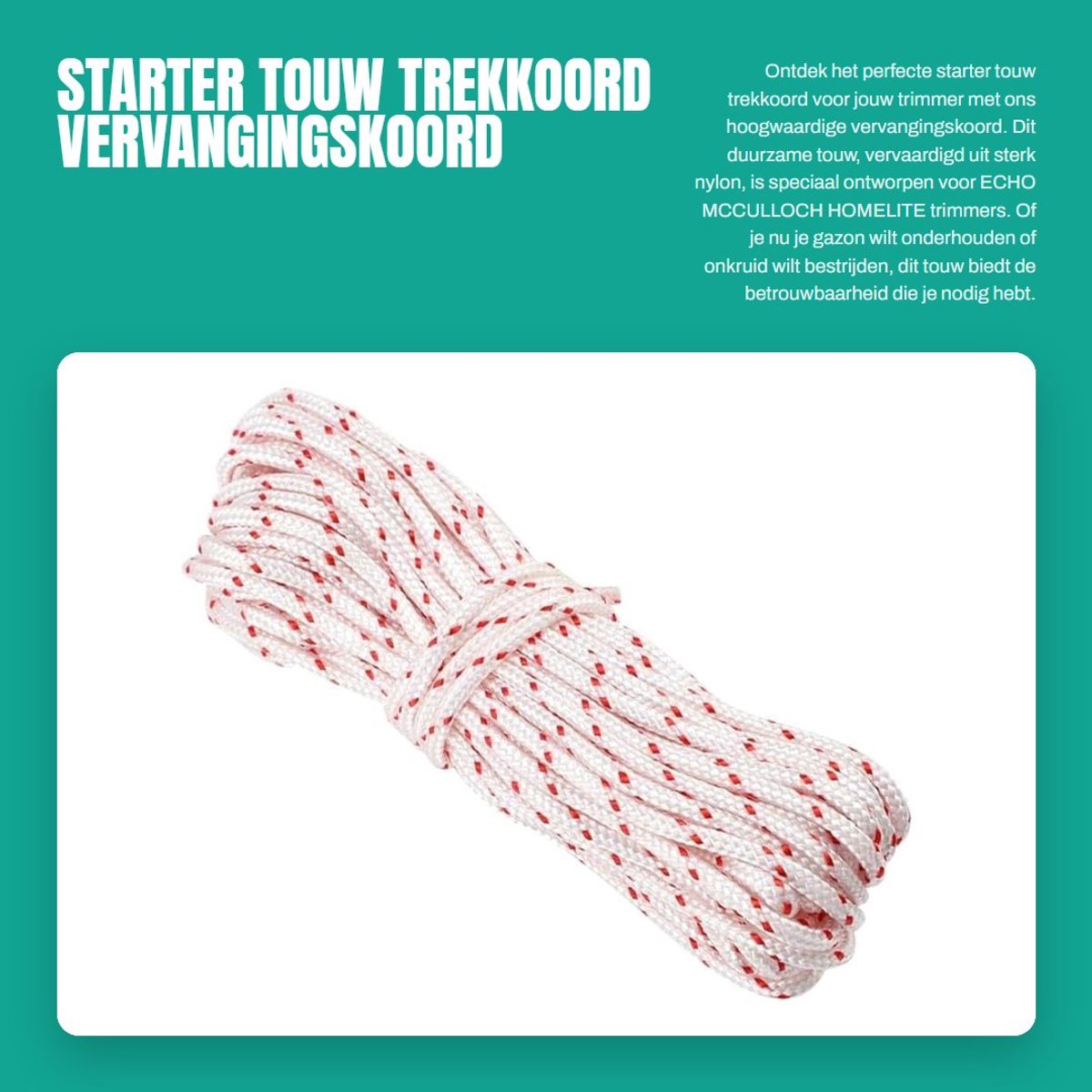Dailygoods - Starter Touw Trekkoord - Vervangingskoord Trimmer - Duurzaam Nylon - 5.0mm / 10m - Slijtvast en Betrouwbaar