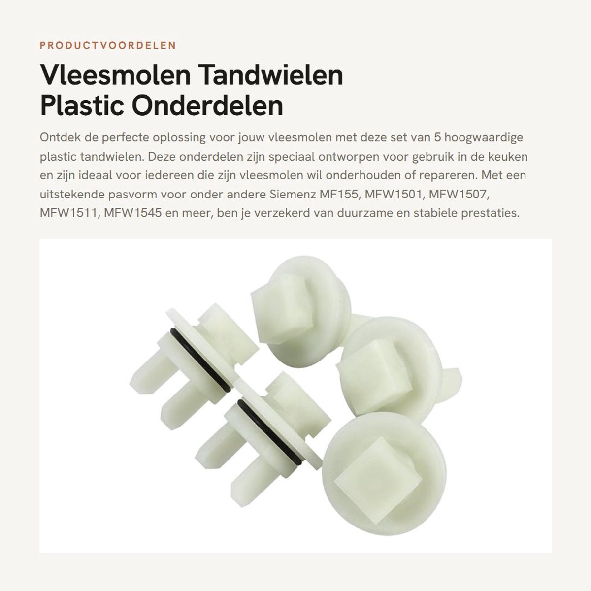 Dailygoods- Vleesmolen Tandwielen - 5 Stuks - Kunststof Onderdelen - Geschikt voor Siemenz MF155/MFW1501/MFW1507 - Stevig en Stabiel - 1,6 cm Formaat - Gehaktmolen Onderdelen