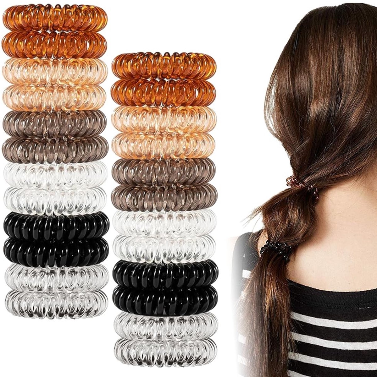 Dailygoods- Haarelastiekjes 24 Stuks - Spiraalvormig - Veelkleurig - TPU - Elastisch - Diameter 3,8 cm - Duurzaam Materiaal - Haarband