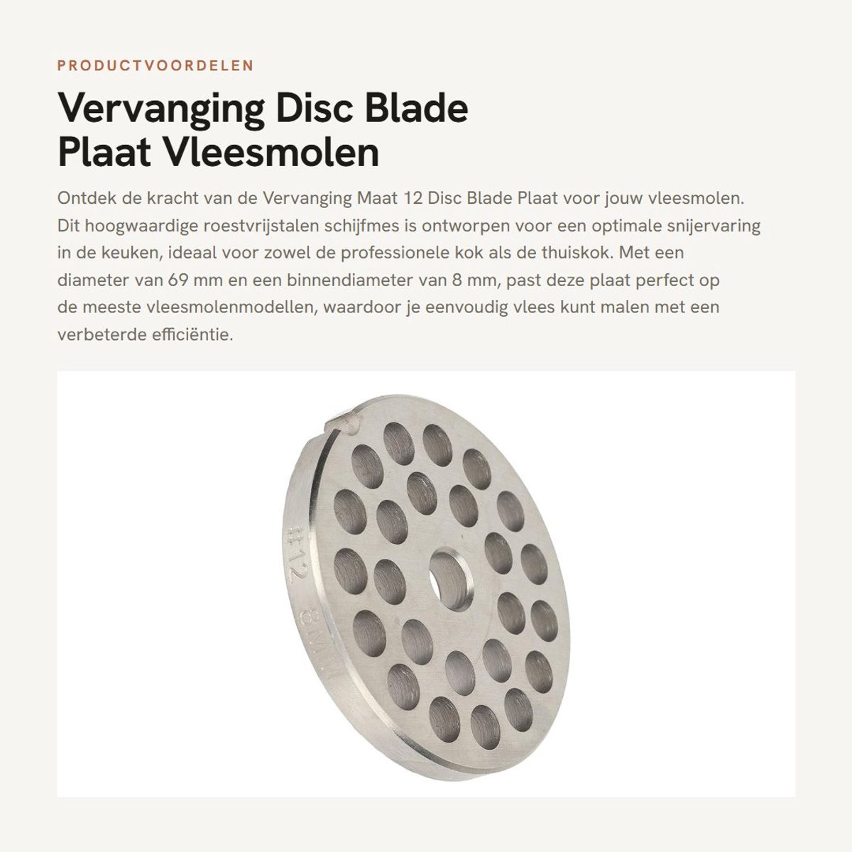 Dailygoods- Disc Blade Vervangingsplaat - Roestvrij Staal - 69mm Diameter - 8mm Binnengat - Vleesmolen Accessoire - Duurzaam en Hygiënisch - Vleesmolenplaat