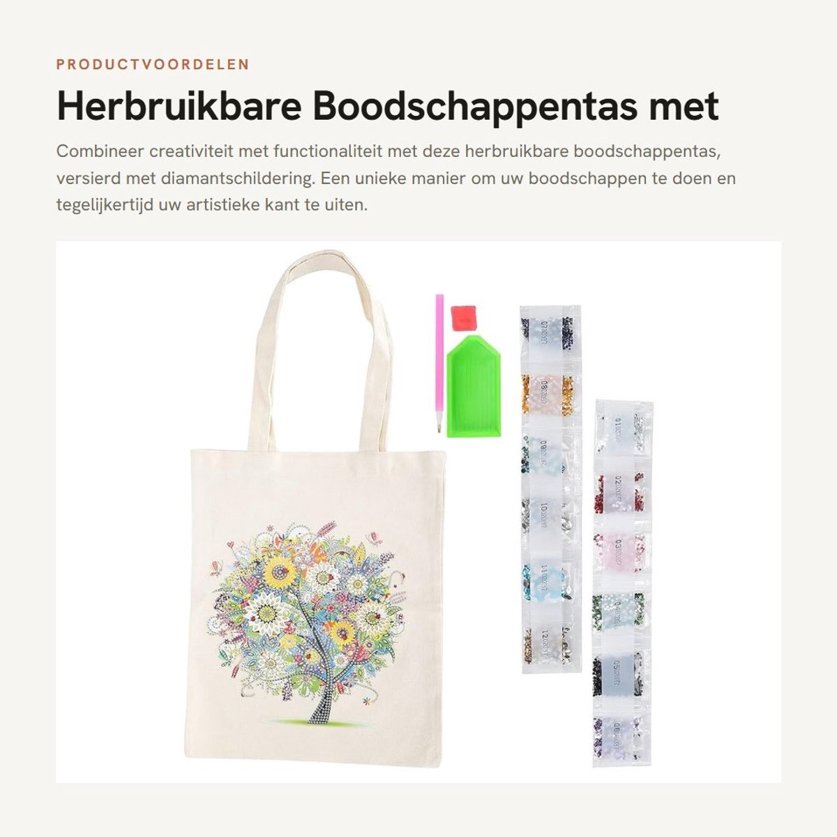 Dailygoods- Boodschappentas Herbruikbaar - Diamantschildering - Milieuvriendelijk - Grote Opslagcapaciteit - Draagtas - Geschikt voor Winkelen - Handtas