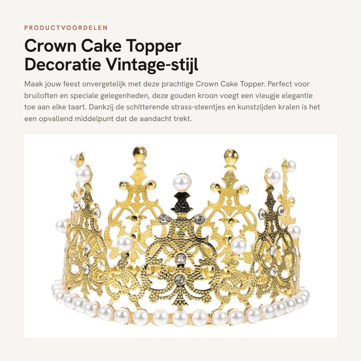Dailygoods- Cake Topper Vintage-stijl - Taartversiering - Tafeldecoratie - Hoofdband Kroon - Strass-steentjes - Accessoire voor Feest - Taartdecoratie