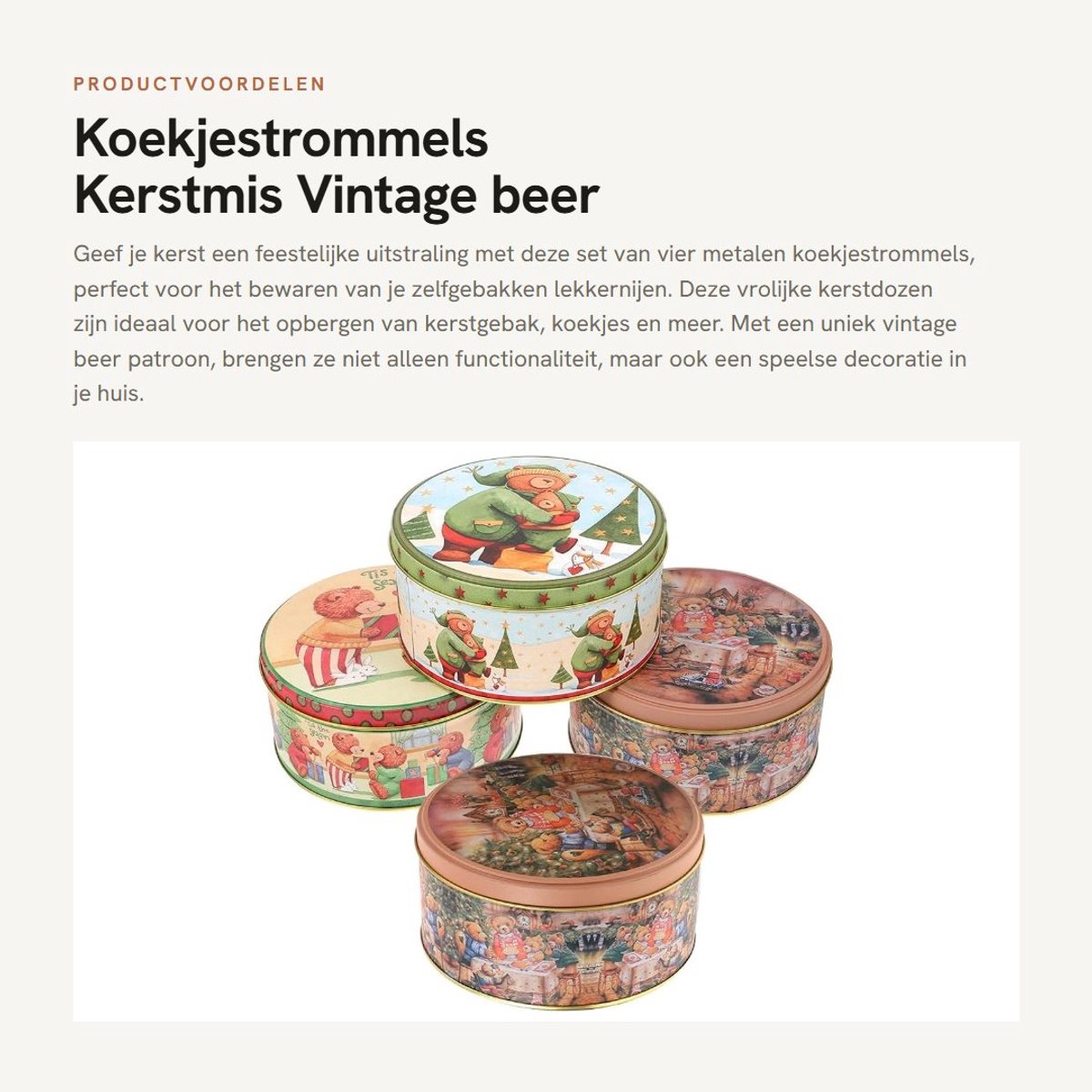 Dailygoods- Koekjestrommel Metalen - 4 Stuks - Kerstpatroon - Decoratie - Duurzaam - Voor Koekjes en Gebak - Koekjesdoos
