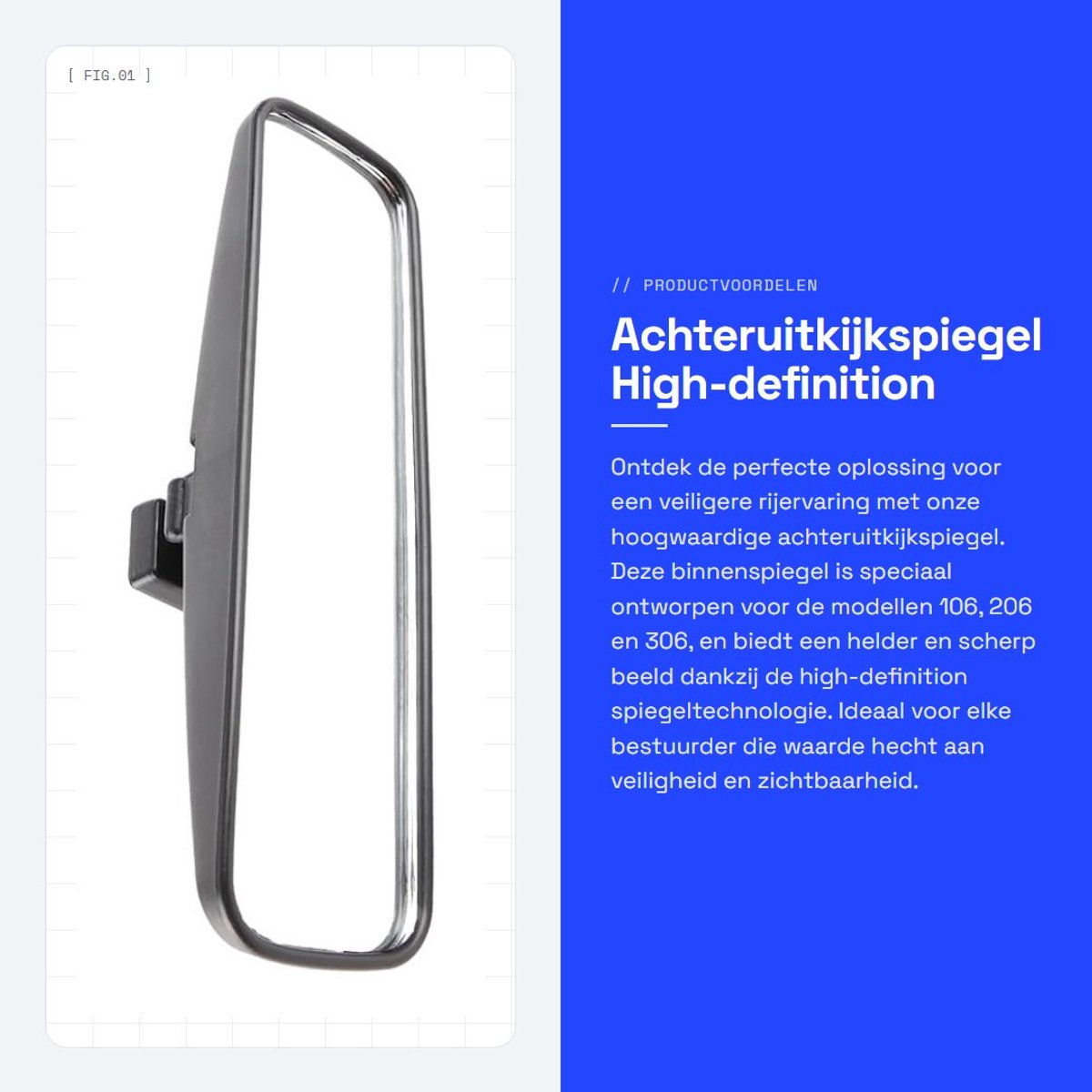 Dailygoods- Binnenspiegel High-definition - Achteruitkijkspiegel - Auto - ABS Behuizing - Geschikt voor 107/C1 - OEM-nummer 814842
