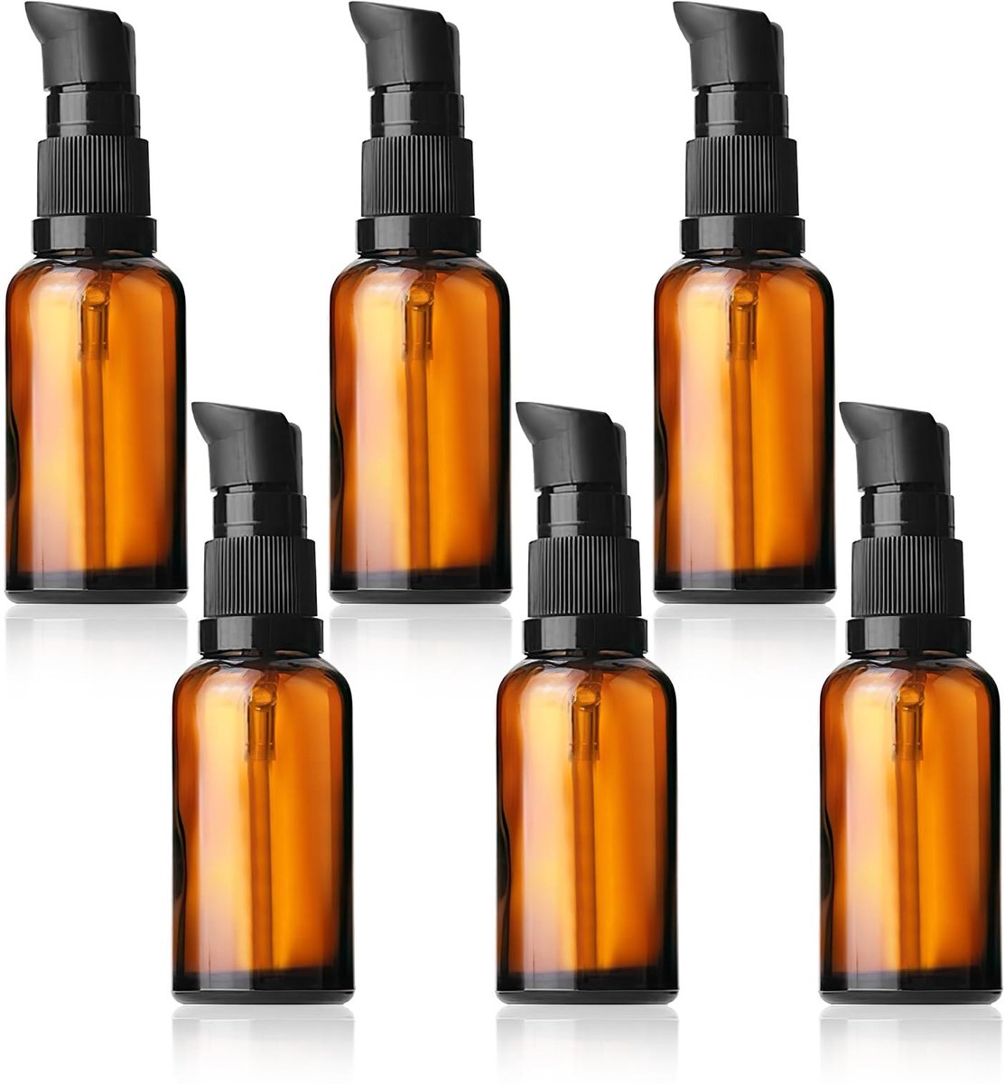 Dailygoods- Glazen Flessen 30ml - Set van 6 - Herbruikbare Amber Flessen - UV Bescherming - Pompflessen - Duurzaam en Milieuvriendelijk