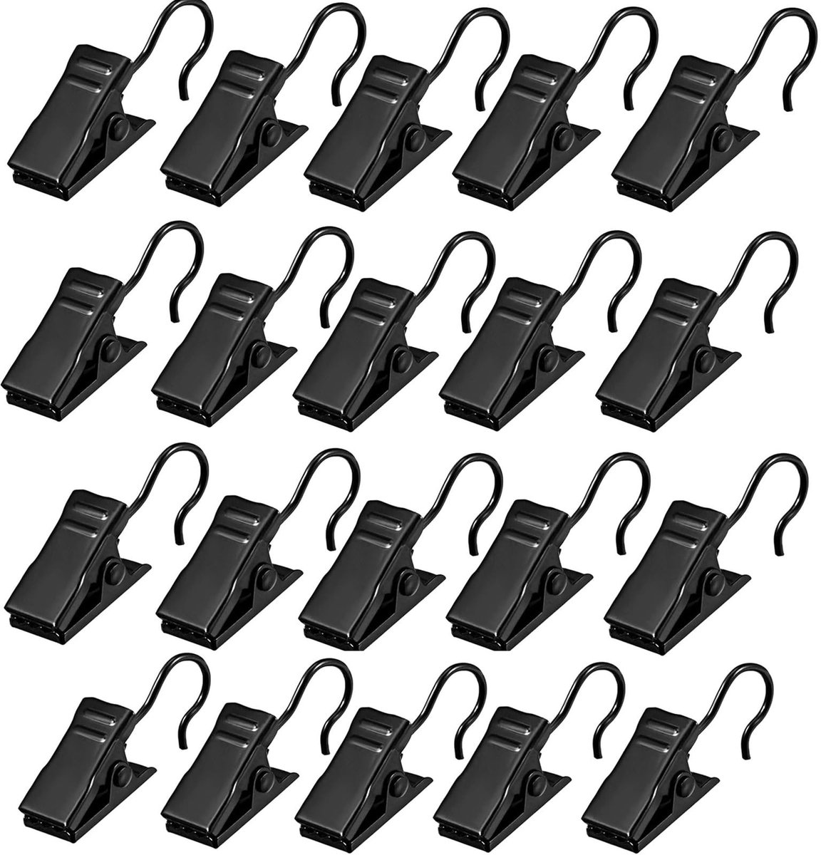 Dailygoods- Gordijnclips 20 Stuks - Zwart Metalen - 18 mm Cliplengte - Duurzaam Materiaal - Sterk Draagvermogen - Eenvoudige Installatie - Ophangclips