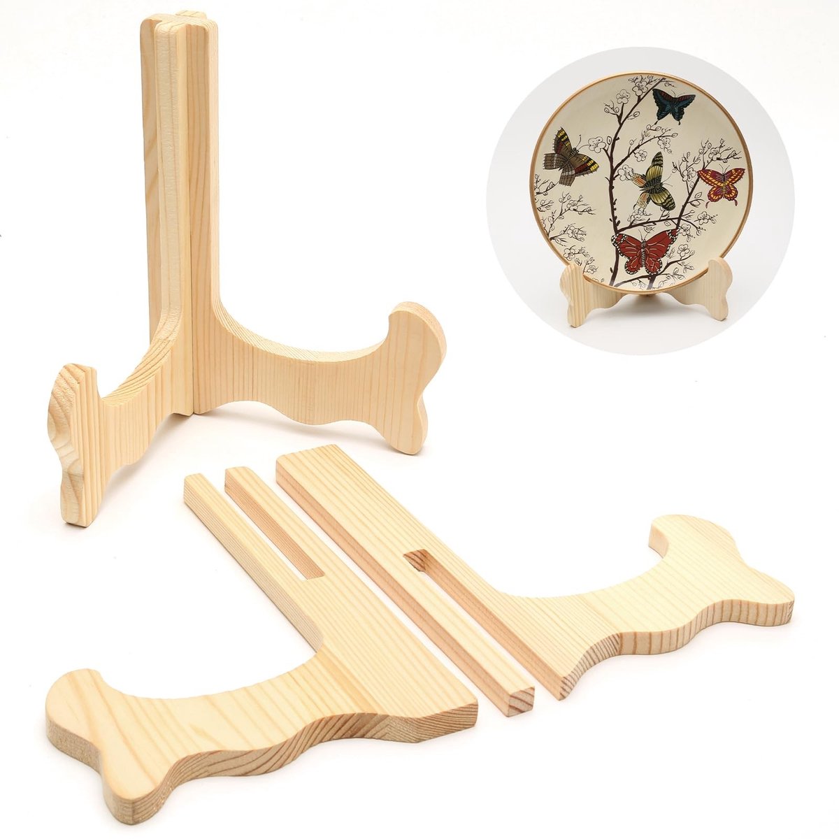 Dailygoods- Plaatstandaard 2x - Houten Bordenstandaard - Decoratieve Bordenhouder - Displaystandaard - Afmetingen 15x12x16 cm - Natuurlijk Hout