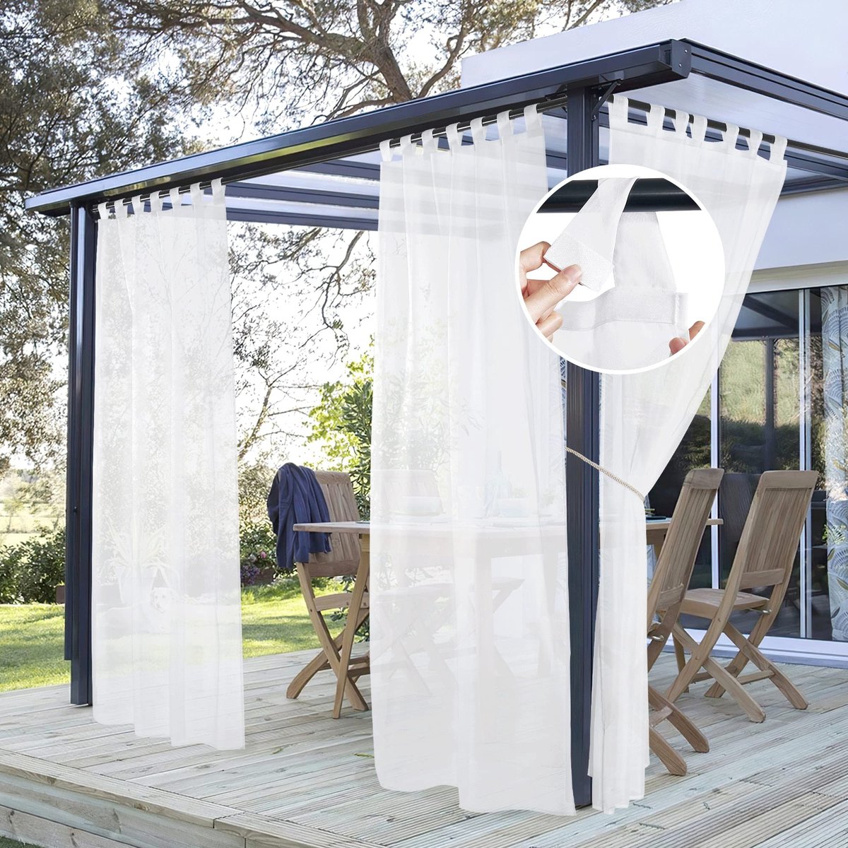 Dailygoods- Patio Gordijnen Waterdicht - Sheer Gordijnen - Lichtfilter Gordijnen - Buitengordijnen voor Balkon/Terras - 137B x 243H cm - 2 Panelen