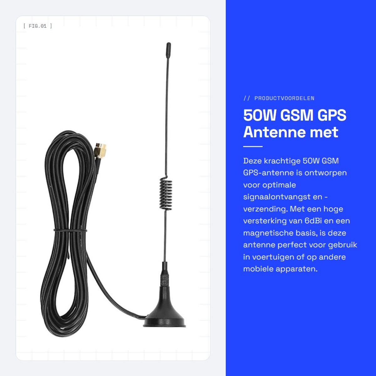 Dailygoods- GSM Antenne 50W 6dBi High Gain - Omni-antenne - Magnetische Basisantenne - 824-960MHz - 1710-2170MHz - Geschikt voor GPRS