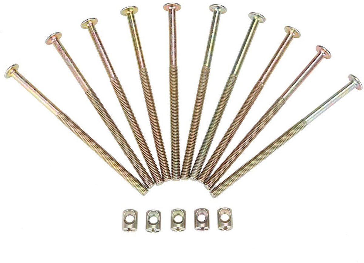 Dailygoods- Meubelschroeven 10 Stuks - 120mm Boutlengte - 6mm Draaddiameter - Koolstofstaal - Schroeven met Moeren - Hoogwaardige Kwaliteit - Meubelbouten