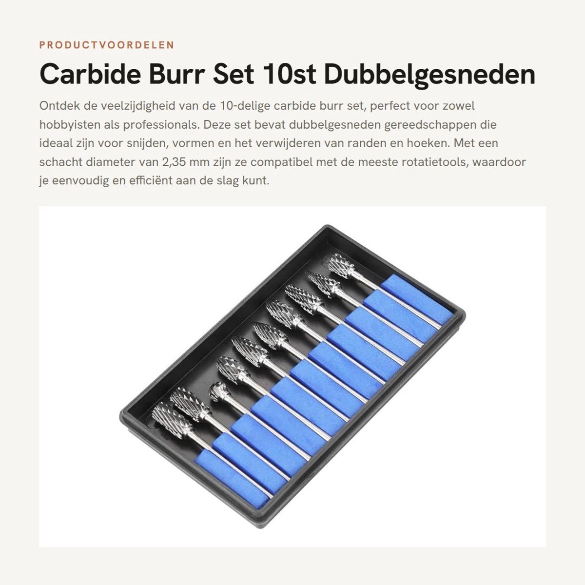 Dailygoods- Carbide Burr Set 10st - Dubbelgesneden - Wolfraamcarbide Staal - 2,35 mm Schacht - Voor Snijden/Vormgeven - Hoogwaardige Slijtvastheid - Frezen