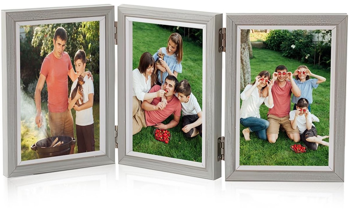 Dailygoods- Fotolijst 3 foto's 10x15 cm - Opklapbare Lijst - Houten Fotolijst - Acrylglas - Duurzaam - Robuust - Collagefotolijst
