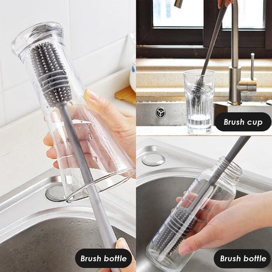 Dailygoods- Flessenborstel - Siliconen - Roterende Borstel - Rietjesborstel - Flessenreinigingsborstel - Duurzaam Ontwerp - Ergonomisch Handvat - Flessenreiniger van Dailygoods — afbeelding 5