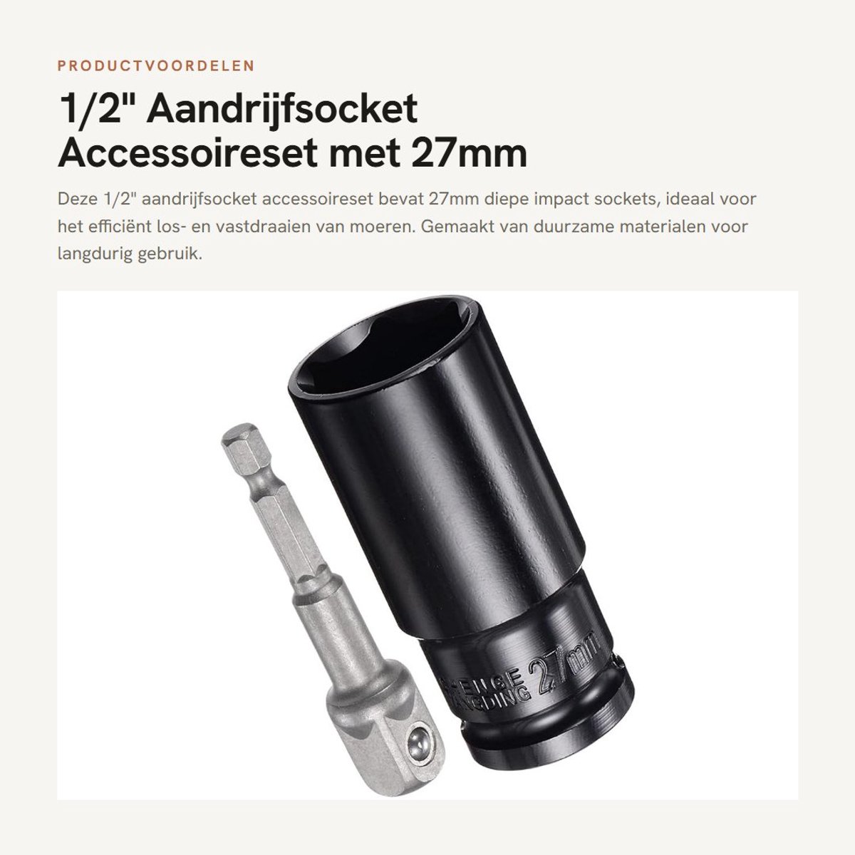 Dailygoods- Aandrijfsocket Accessoireset - 27mm 6-Punt Diepe Slagdoppen - Chroom-Vanadiumstaal - Zeskantschacht Adapters - 76mm Lengte - Roestbestendig - Doppenset