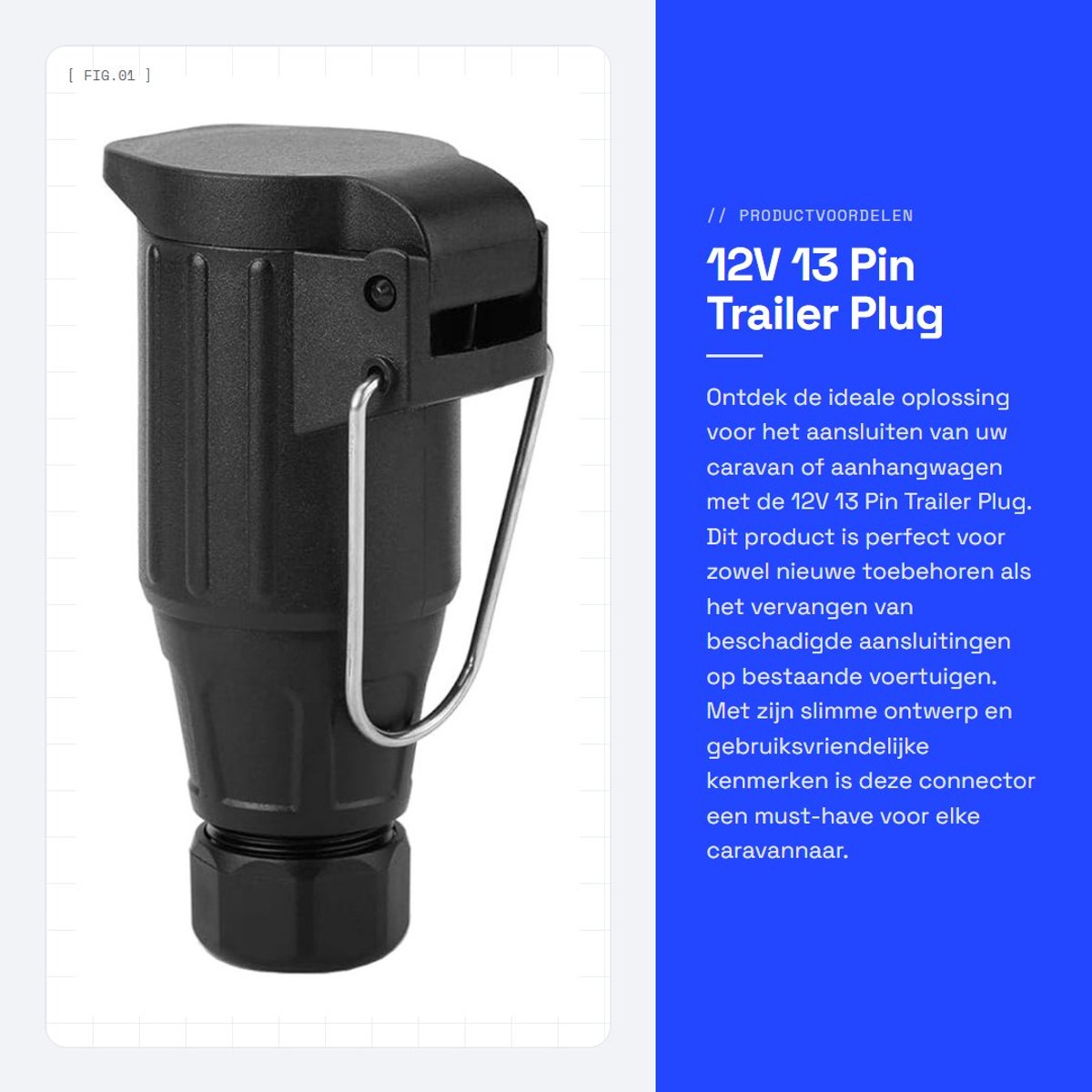 Dailygoods - 12V 13 Pin Trailer Plug - Caravan Connector - Veilig en betrouwbaar - Zwart - Traileradapter - Geschikt voor caravans en aanhangwagens -...