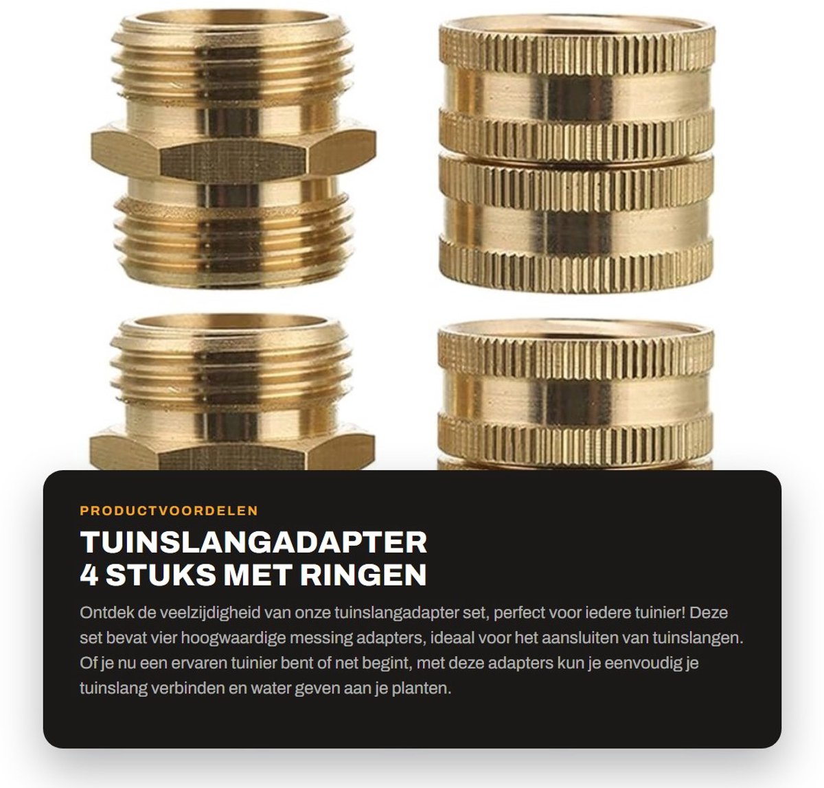 Dailygoods - Tuinslangadapter - 4 Stuks met Ringen - Mannelijk naar Vrouwelijk Verbinding - 3/4 Inch Messing Connector - Geschikt voor Tuin en Water -...