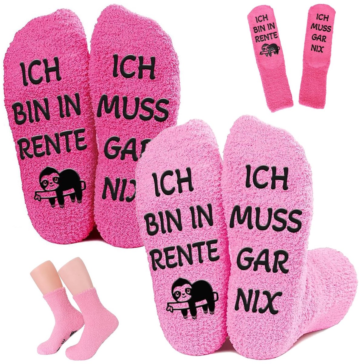 Dailygoods- Sokken Antislip - 2 Paar Koraalwollen Sokken - Grappige Tekst "IK BEN MET PENSIOEN" - Comfortabel - Perfect Pensioencadeau - Zacht en Ademend - Funsokken