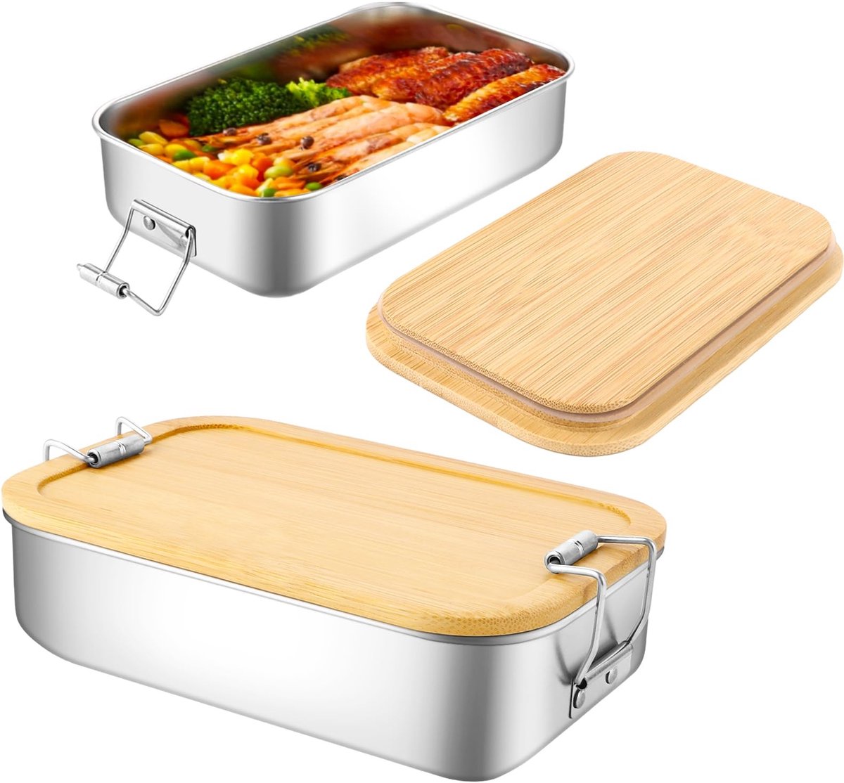 Dailygoods- Broodtrommel Roestvrij Staal 700 ml - Lunchbox Kinderen - Bamboedeksel - Waterdicht - Herbruikbaar - Ideaal voor School