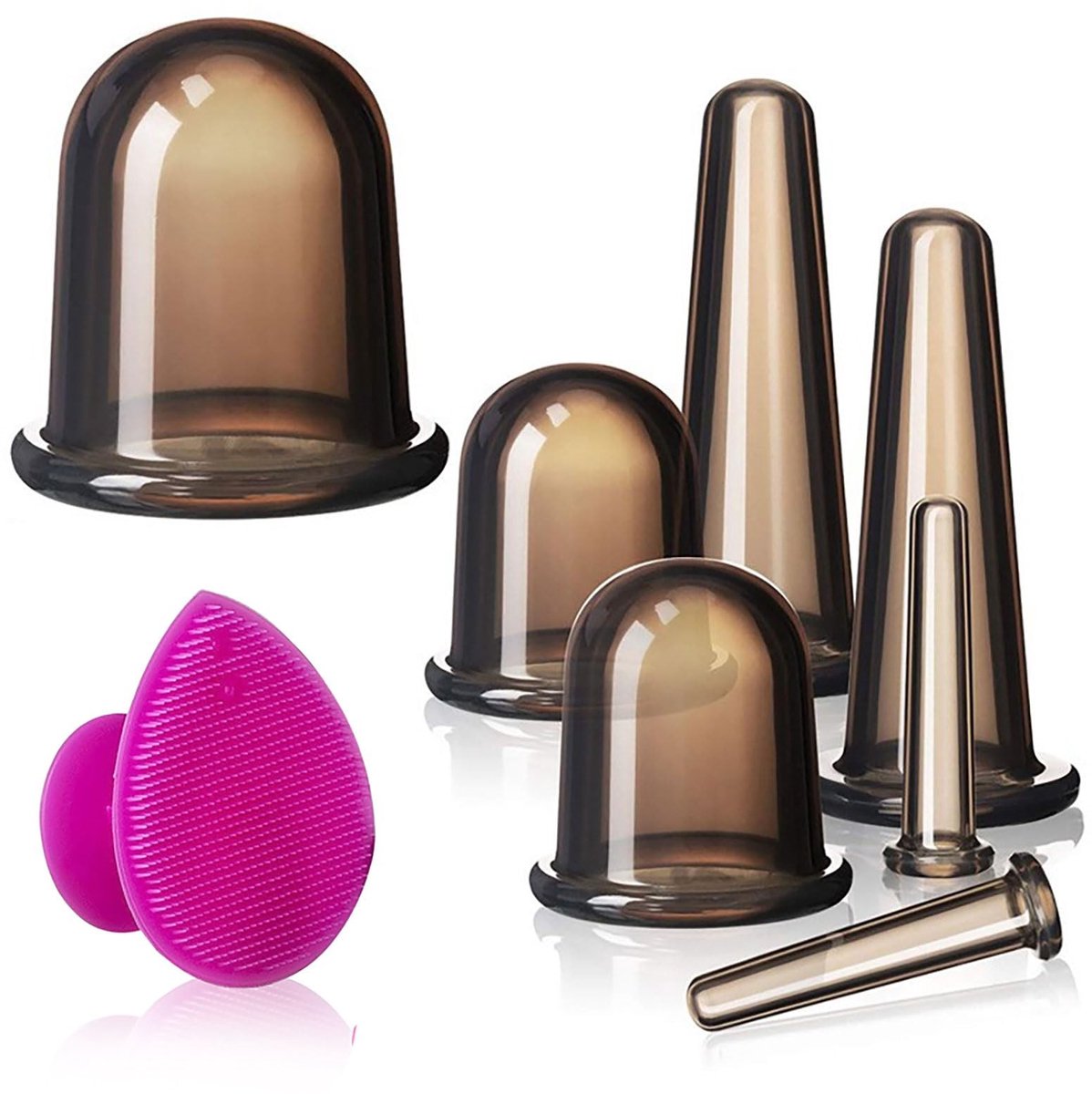 Dailygoods- Gezichtscupping Set - Siliconen Cups - Massagebeker - Peelingborstel - Oogmassagebeker - Lichaamsmassagebeker - 7-delige Set - Massageset