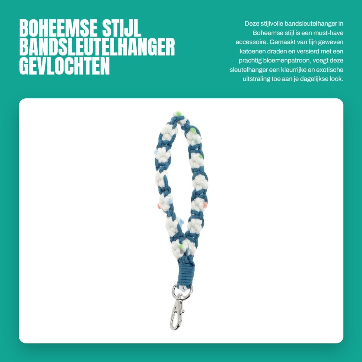 Dailygoods- Sleutelhanger Boheemse stijl - Gevlochten Sleutelhanger - Katoenen Draden - Zinklegering Haak - Handgemaakt - Charmante Accessoires - Sleutelring