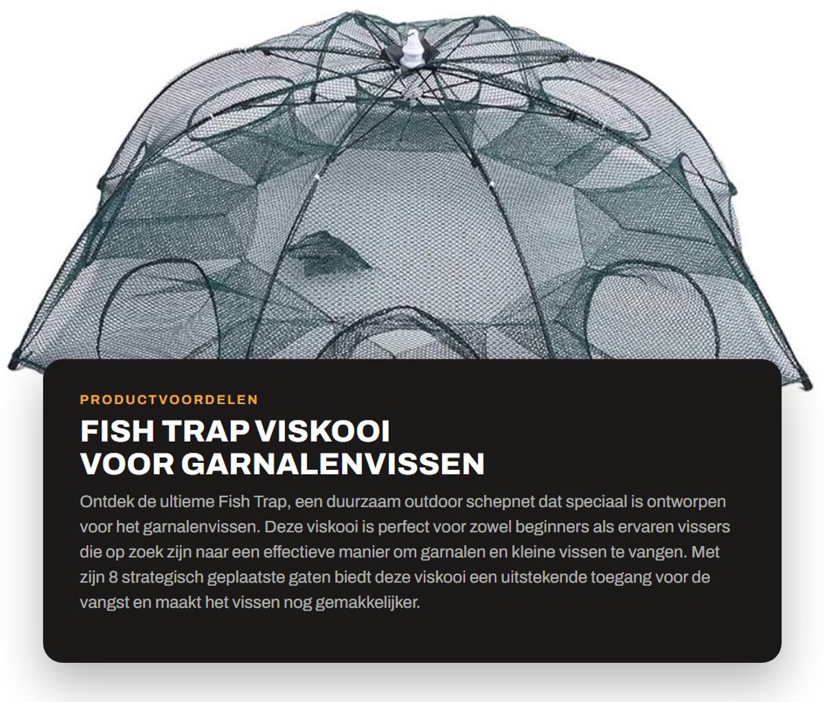 Dailygoods- Viskooi Duurzaam - Schepnet - Garnalenvissen - 8 Gaten - Veiligheidswaarschuwing - Gebruik met Voorzichtigheid - Vissersnet