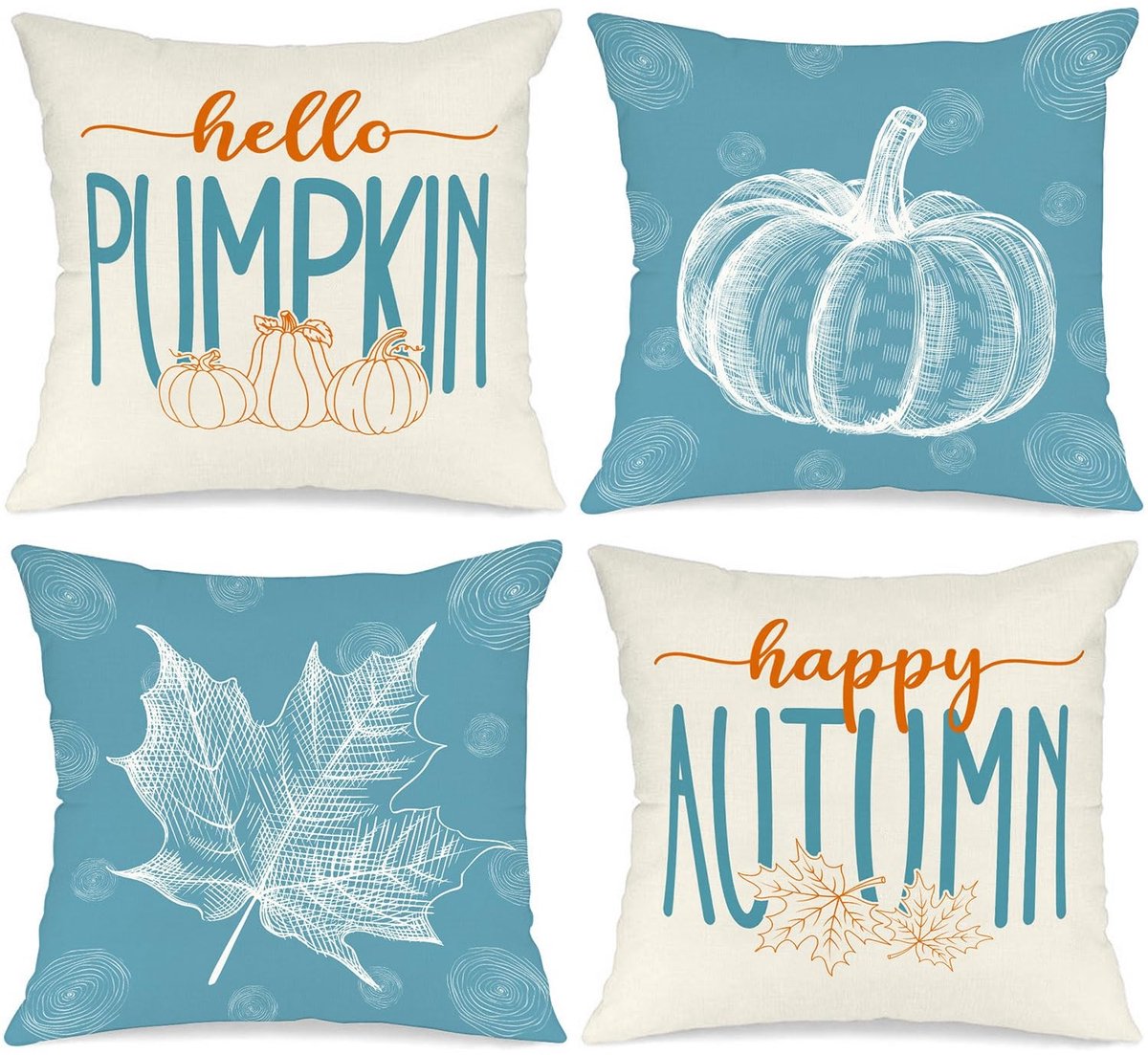 Dailygoods- Kussenslopen Set van 4 - 45 x 45 cm - Herfstdecoratie - Katoenen Linnen - Kind- en huisdiervriendelijk - Onzichtbare ritssluiting - Decoratieve Kussens