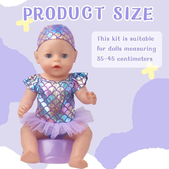 Poppenbadpak set - badpak en badmuts voor meisjespoppen van 40-45 cm van Merkloos — afbeelding 5