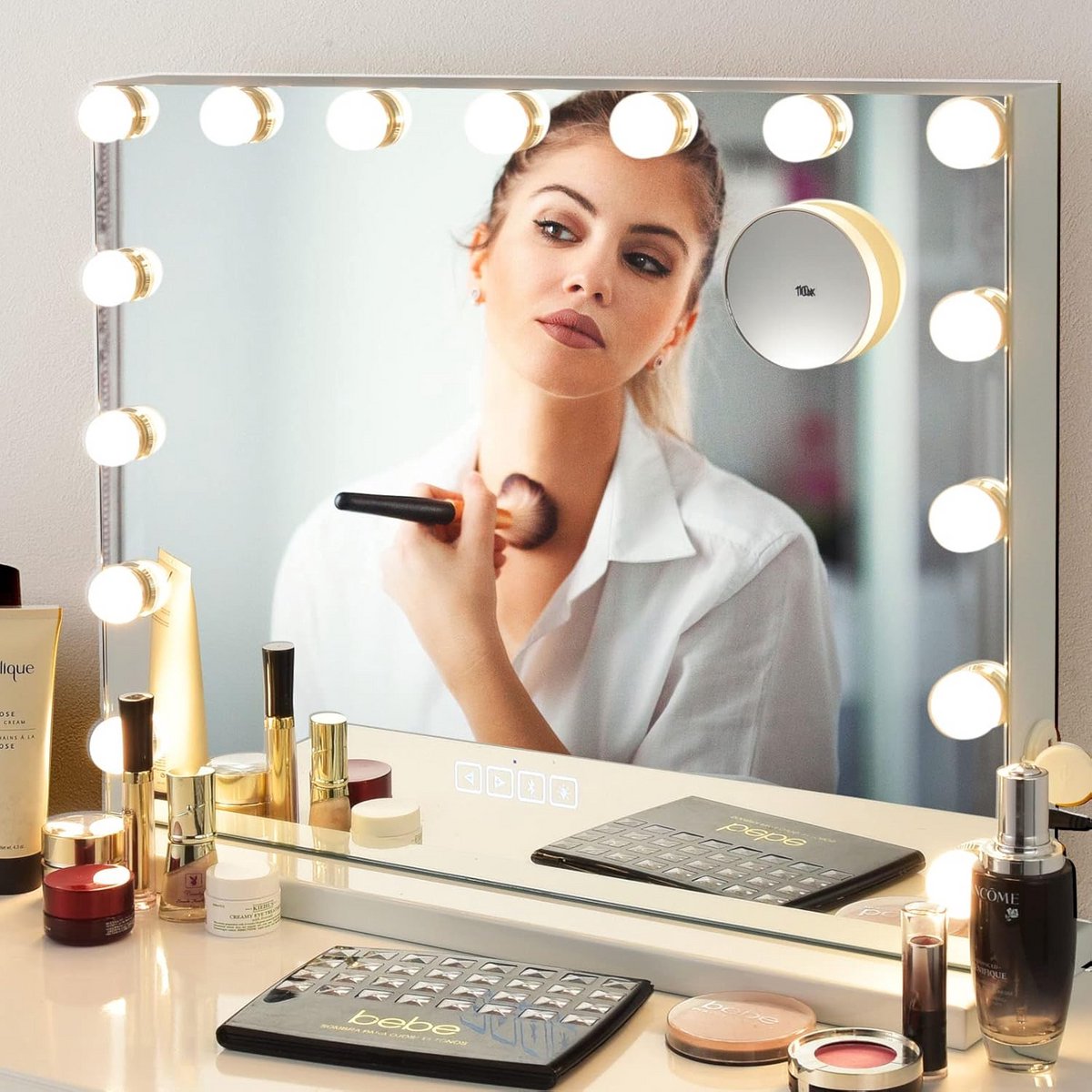 Verlichte Make-up Spiegel - Hollywood Spiegel - Schoonheidsroutine - 15 LED Lampen - 58 x 48 cm - Wit