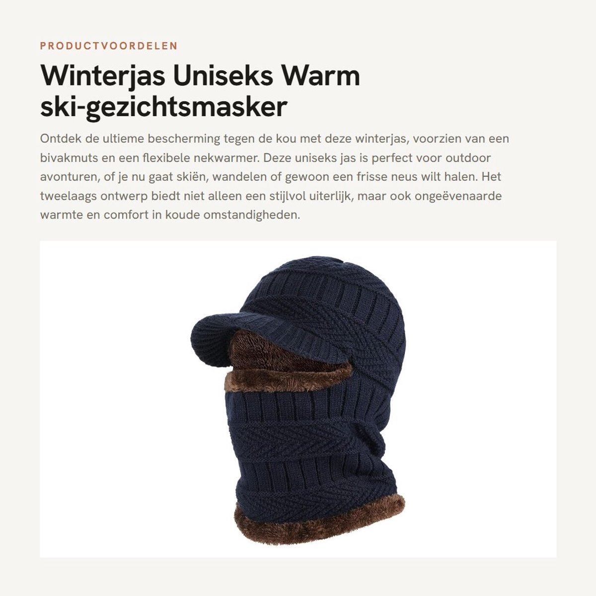 Dailygoods- Winterjas Uniseks - Bivakmuts met Nekwarmer - Winddicht - Warm Ski-gezichtsmasker - Duurzaam Acrylvezel - Lichtgewicht Fleece Voering