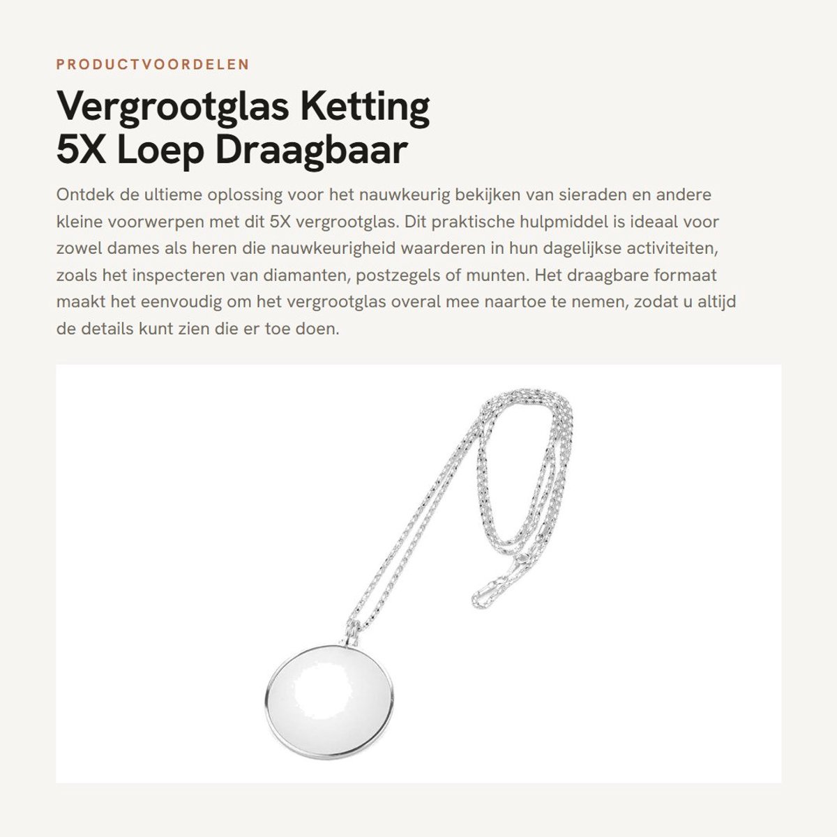 Dailygoods- Vergrootglas 5X Draagbaar - Loep - Hulpmiddel voor Sieraden - Optisch Glas - Zinklegering - Duurzaam
