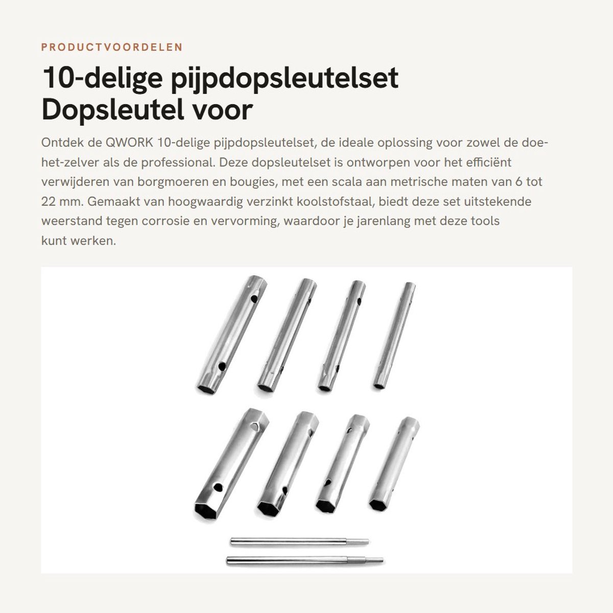 Dailygoods- Pijpdopsleutelset 10-delig - Dopsleutels 6 x 7/20 x 22 mm - Verzinkt Koolstofstaal - Corrosiebestendig - Ideaal voor Smalle Uitsparingen - Dopsleutelset
