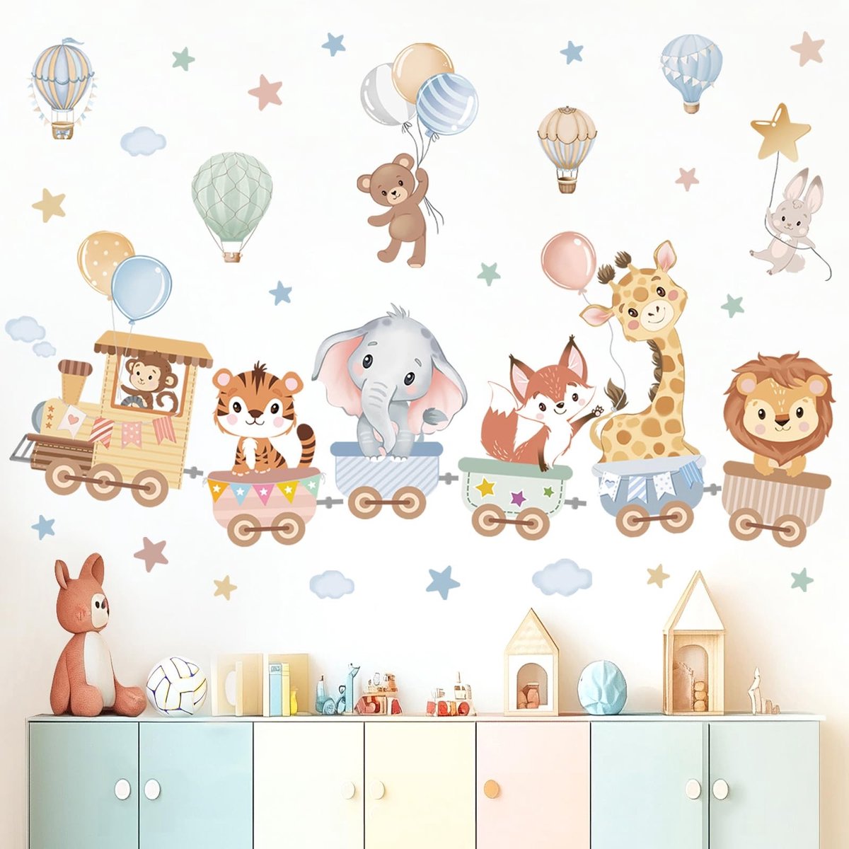 Dailygoods- Muurstickers Jungle Dieren - Muurdecoratie Babykamer - Peel en Stick - Waterdicht - Veilig PVC - Eenvoudig aan te brengen