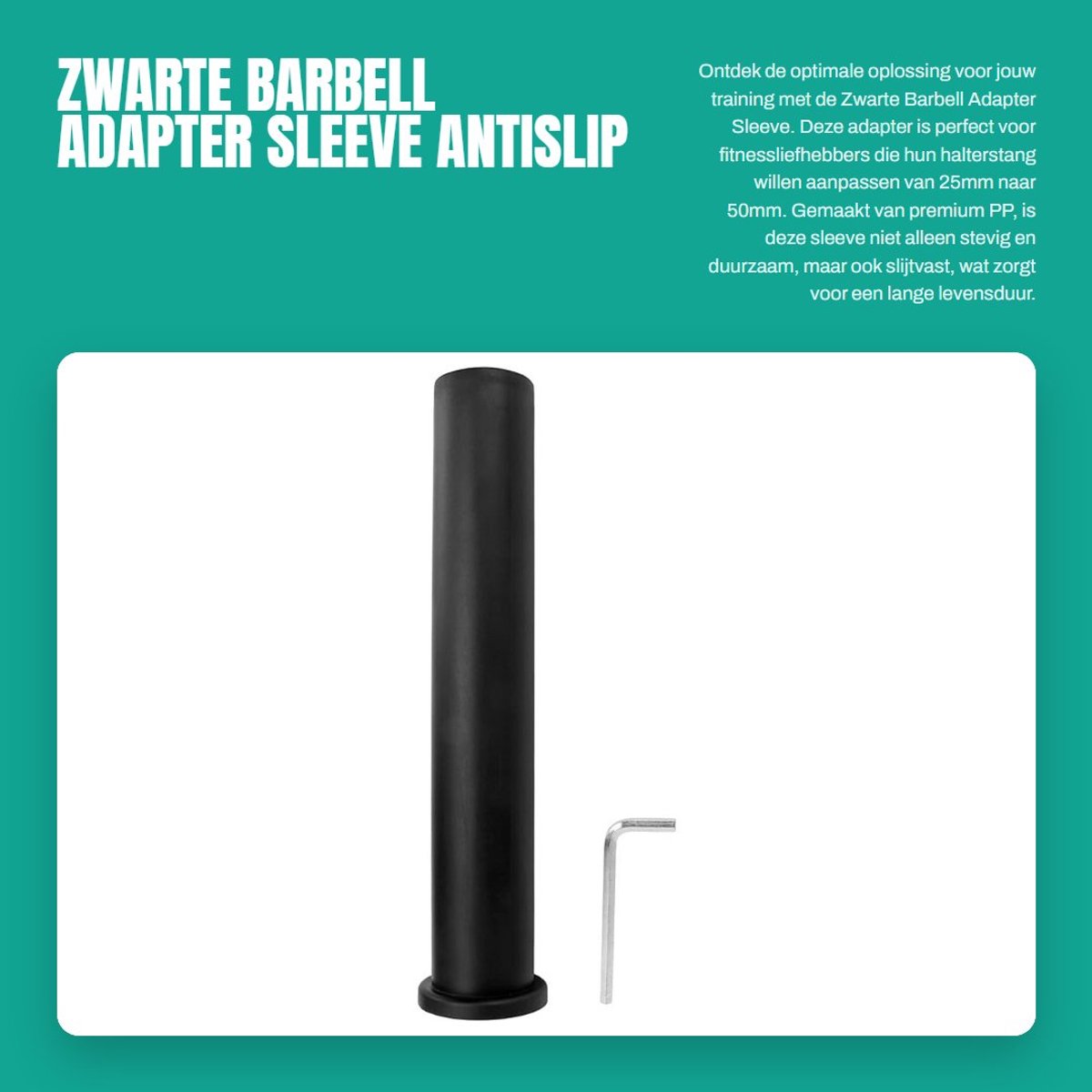 Dailygoods - Zwarte Barbell Adapter Sleeve - Antislip - Duurzaam - 50mm - Gewichtheffen - Fitness Center - 303mm