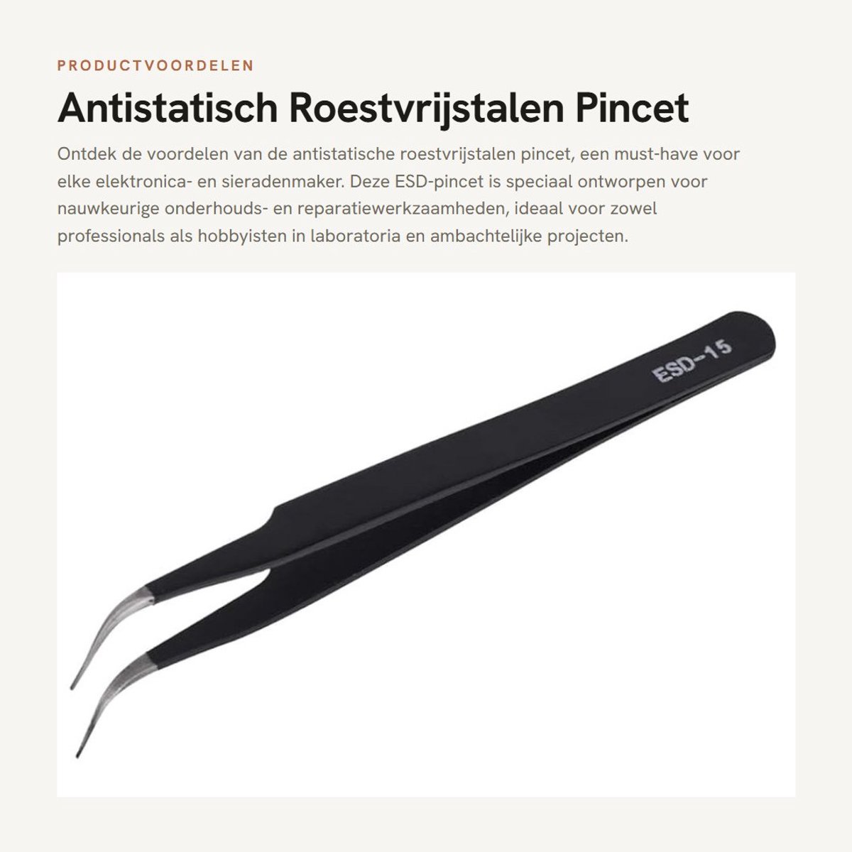 Dailygoods - Antistatisch Roestvrijstalen Pincet - Precisie ESD-pincet - Zwart - Antikleef - Ideaal voor Elektronica en Sieraden - Geschikt voor Labor...