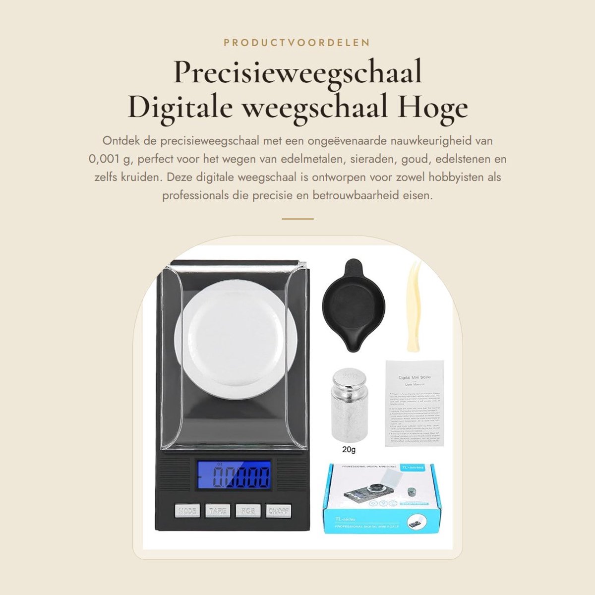 Dailygoods- Precisieweegschaal 0,001 g - Digitale Sieradenweegschaal - Kalibratiegewicht - Tara-functie - Automatische Uitschakeling - Voorruit voor Stabiliteit - Digitale Weegschaal