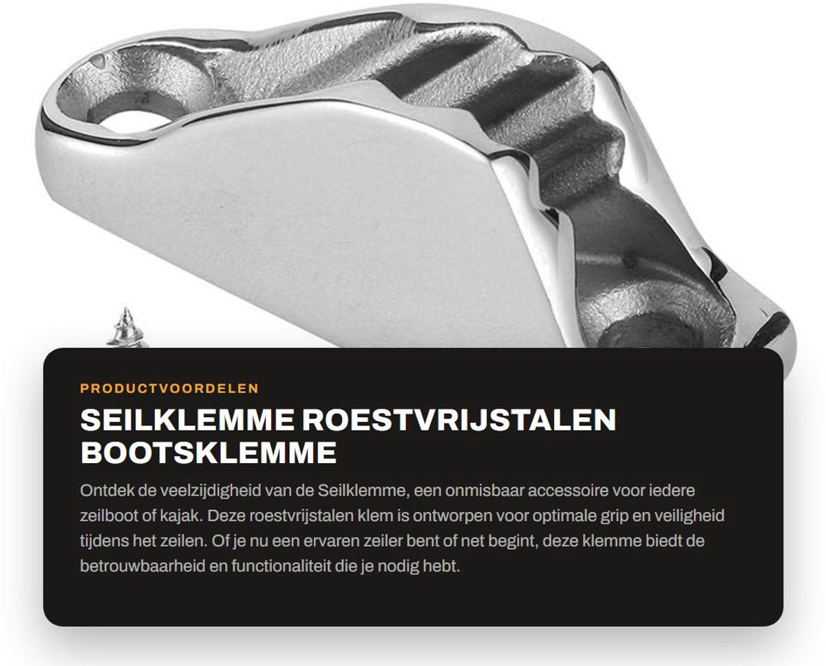 Dailygoods- Seilklemme Roestvrij Staal - Bootsklemme - Kabelklem 6 mm - Jam Cleat - Marine Accessoires - Afmetingen 47x14x18 mm - Bootklem
