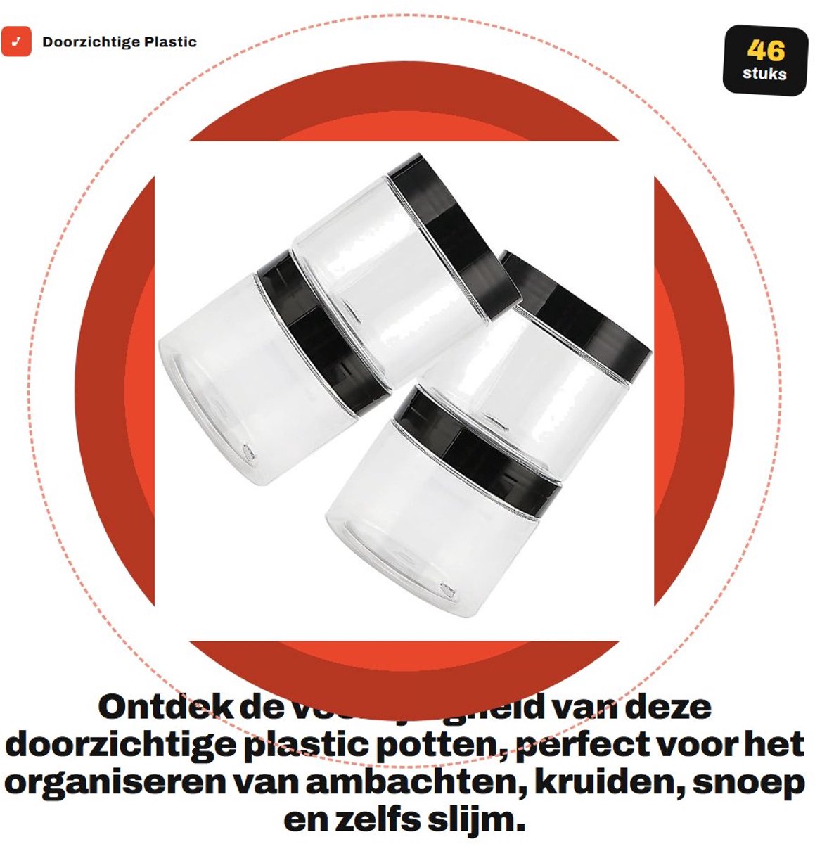 Dailygoods- Plastic Potten 46 Stuks - 120 ml Opslagcontainer - Ronde Plastic Potten - Luchtdichte Deksels - Food-Grade Duurzaam - Voor Ambachten/Snoep - Opslagcontainers