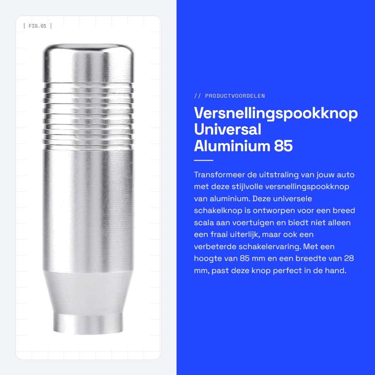 Dailygoods - Versnellingspookknop - Universal Aluminium - 85 mm - Schakelpookknop - Zilver - Auto Schakelknoppen - Geschikt voor alle auto modellen
