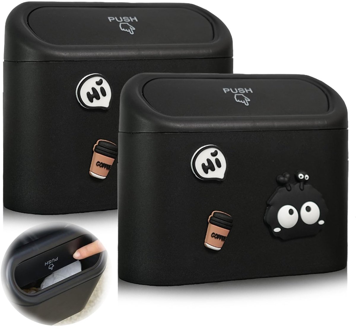 Dailygoods- Vuilnisbak 2 Stuks - Automatische Vuilnisbak met Deksel - Waterdichte Vuilnisbak - Auto Vuilnisbak - Organiser - 13,5 × 16 × 6,5 cm - Autovuilnisbak