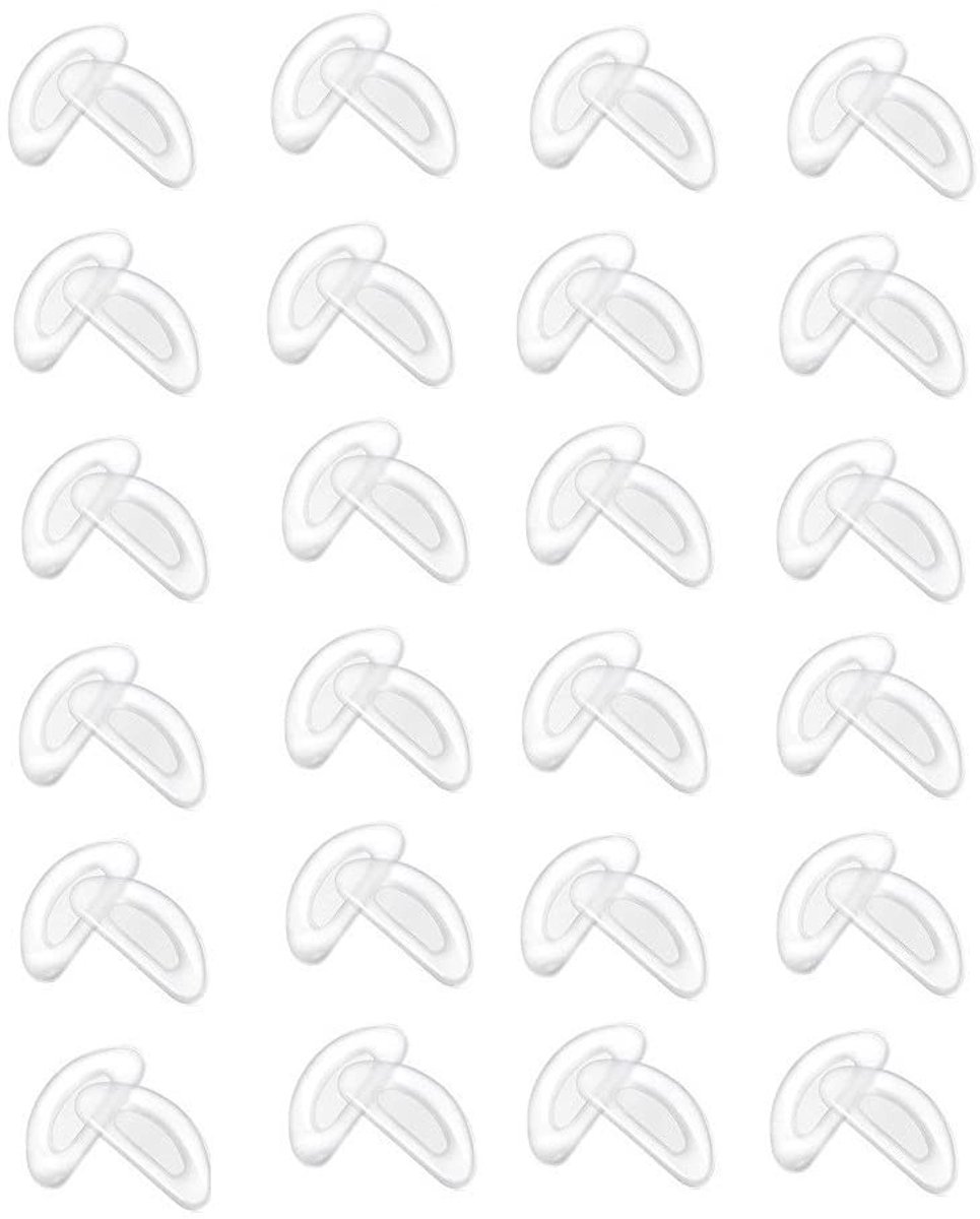Dailygoods- Neuspads Siliconen - Antislip - Zelfklevend - 24 Paar - D-vorm - 15 x 7 x 2 mm - Vermindert druk en voorkomt rode vlekken - Brilpads